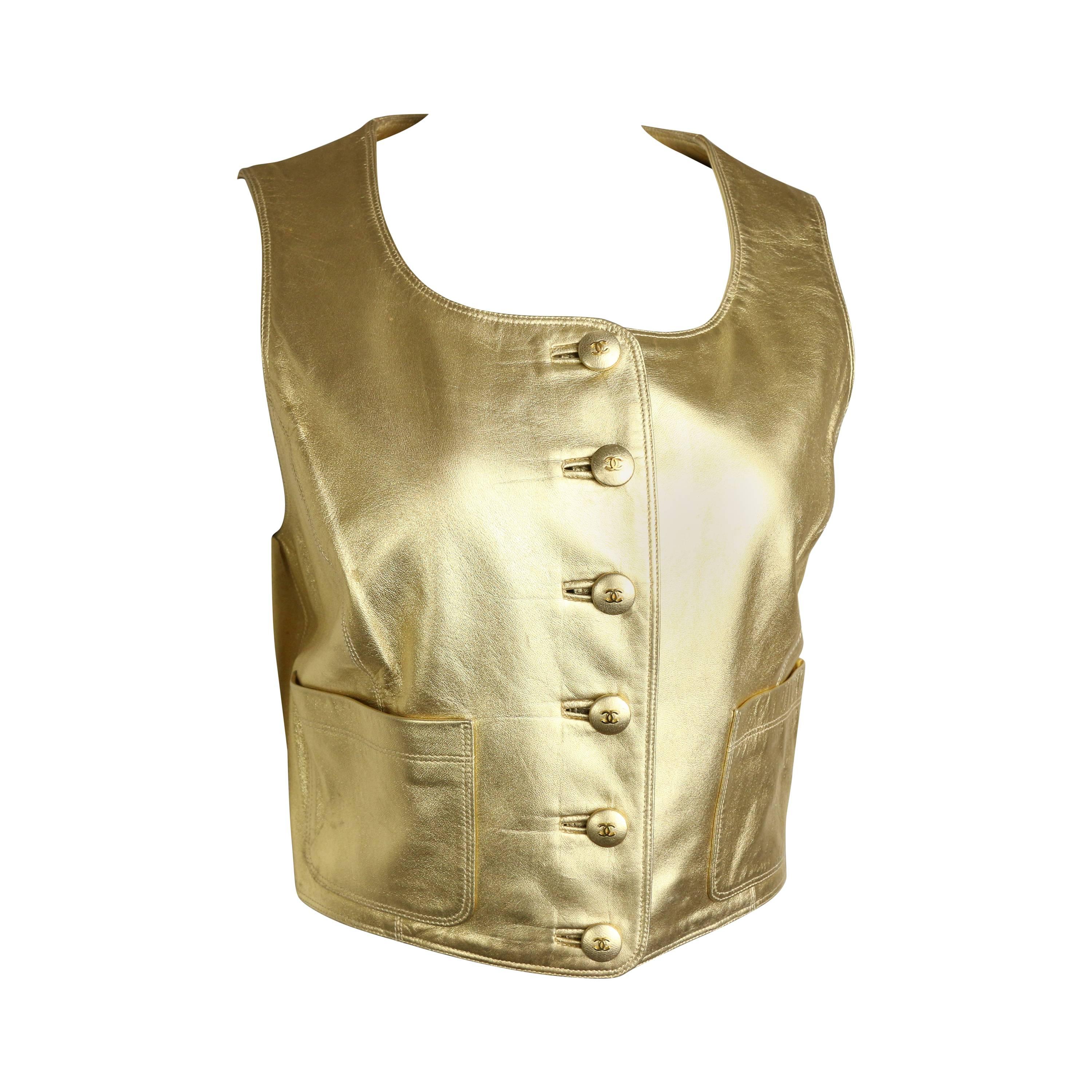 Chanel Gold Leather Vest at 1stDibs  chanel leather vest, gold vest, chanel  vest
