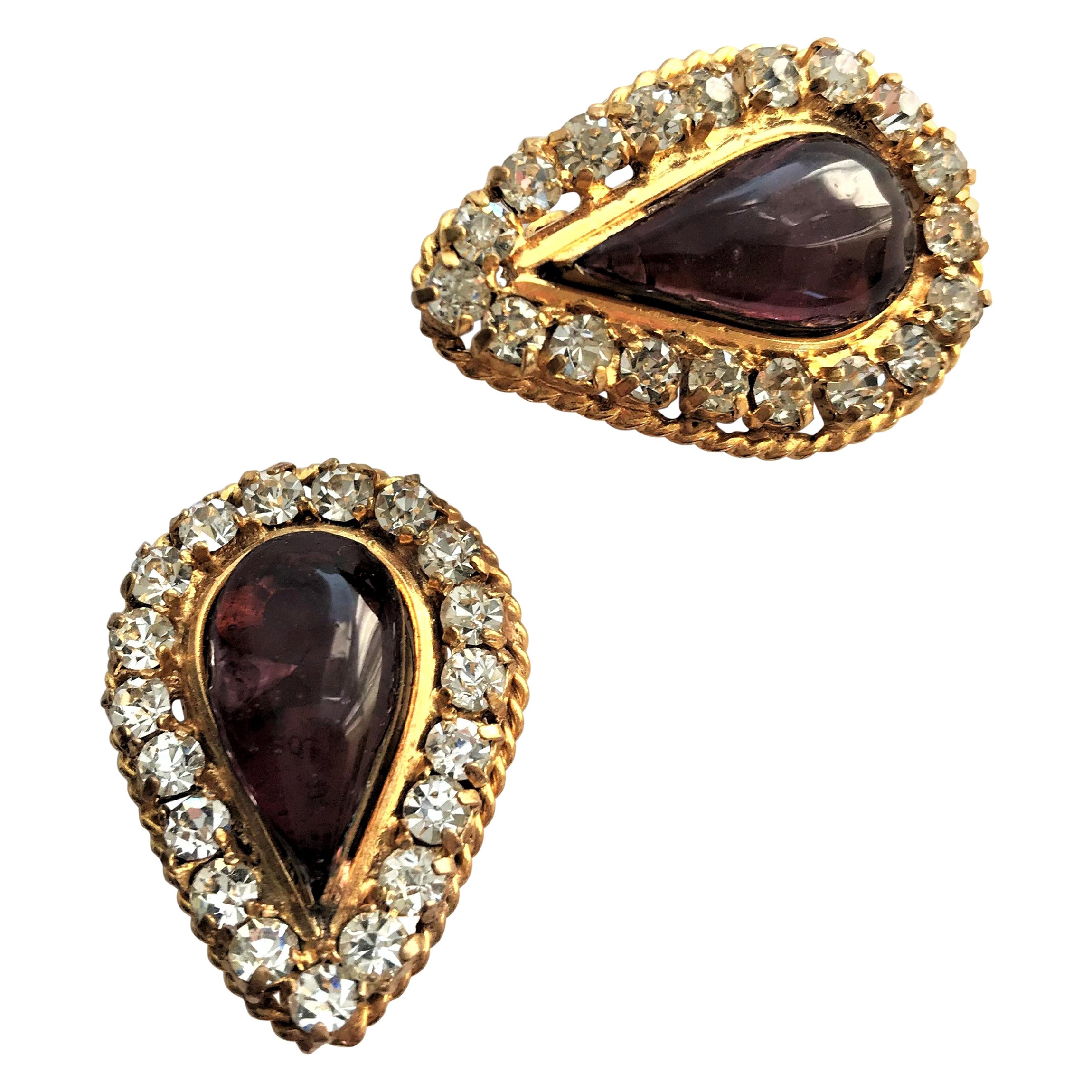  Chanel vintage clip-on earrings Maison Gripoix 1970/80 gold plated For Sale