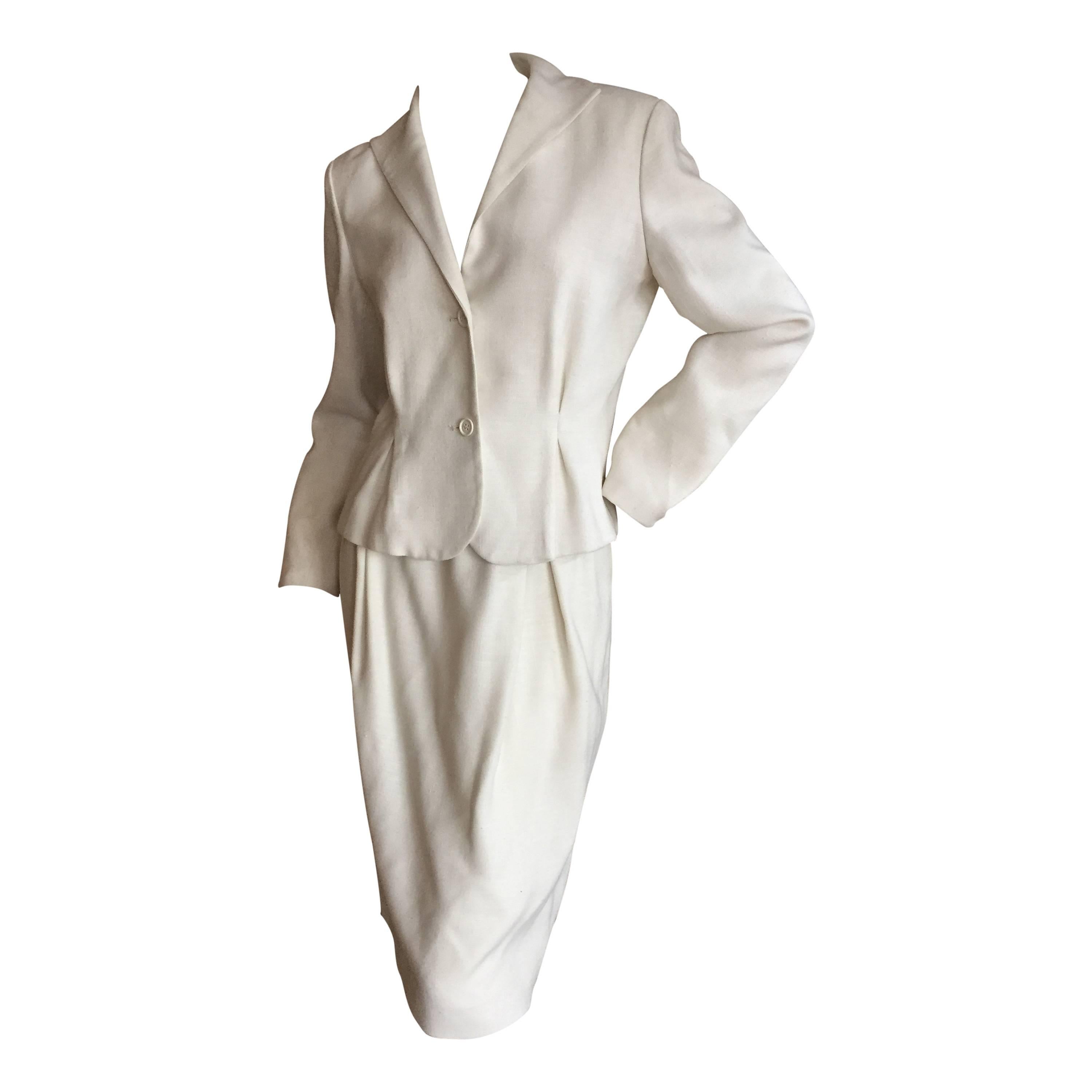 Halston 1970's Ivory Linen Skirt Suit from I.Magnin For Sale