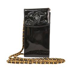 Chanel Black Patent Leather Gold Hardware Mini Cell Phone Crossbody Shoulder Bag