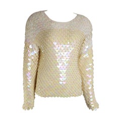 Unworn Glamorous 80s Escada Ivory Sequins Knitted Top 