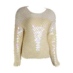 Escada Ivory Iridescent Paillettes Knitted Top 1