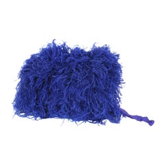 Used Vibrant Sapphire Curled Ostrich Feather Muff 1930s