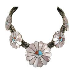 Large Native American HOPI Sterling silver Sun Face Squash Necklace 3