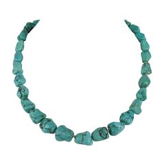 Vintage Native American Pawn Turquoise Nugget Necklace 14K Clasp