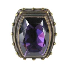 1990s Stephen DWECK Sterling silver Bronze Faceted Amethyst Ring 4