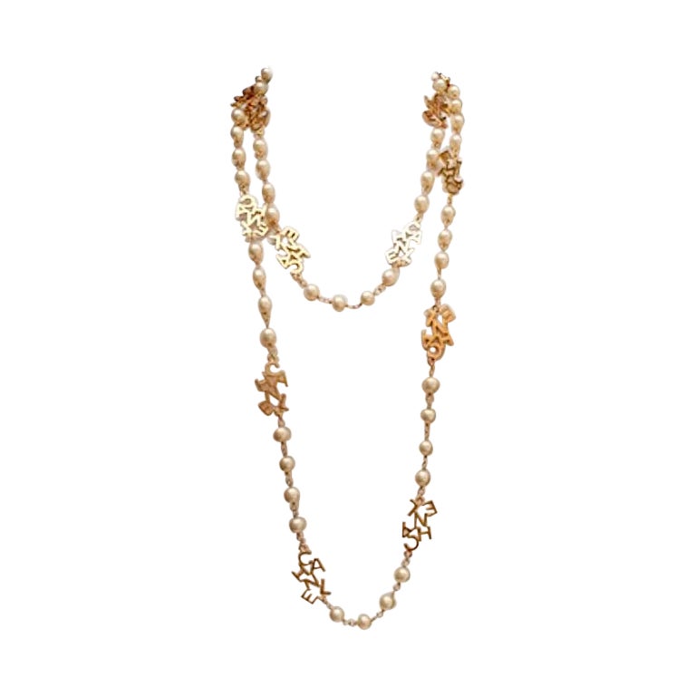 CHANEL 2015 Pearl 5 CC Crystal Sautoir Chain Necklace