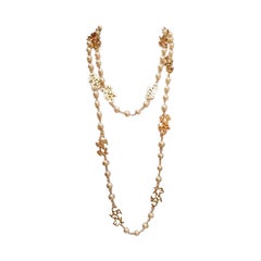 Vintage Chanel 24k Gold Plated Pearl & "C-h-a-n-e-l" Logo Charm Necklace Sautoir