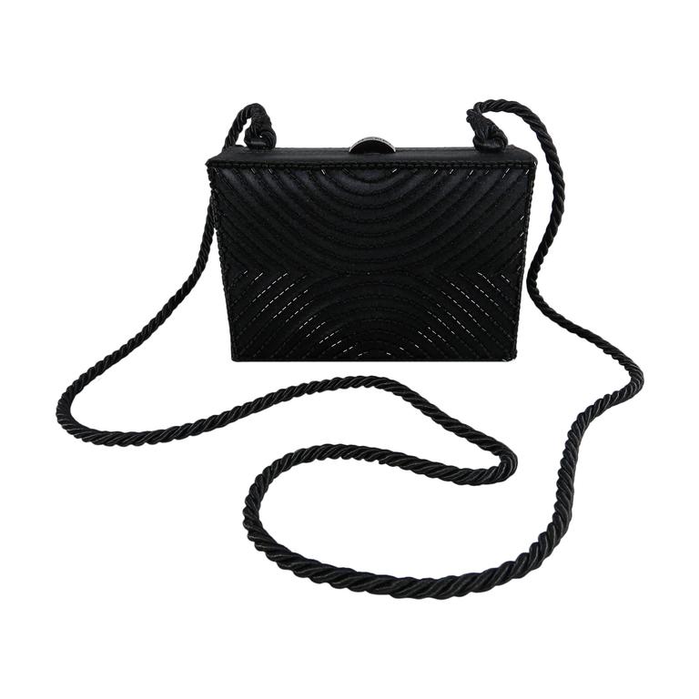 Chanel Vintage 1997 Black Satin Beaded Evening Box Bag