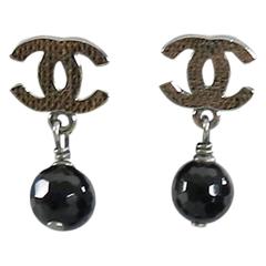 black bead earrings Chanel 10V Gunmetal and Black Bead CC Earrings