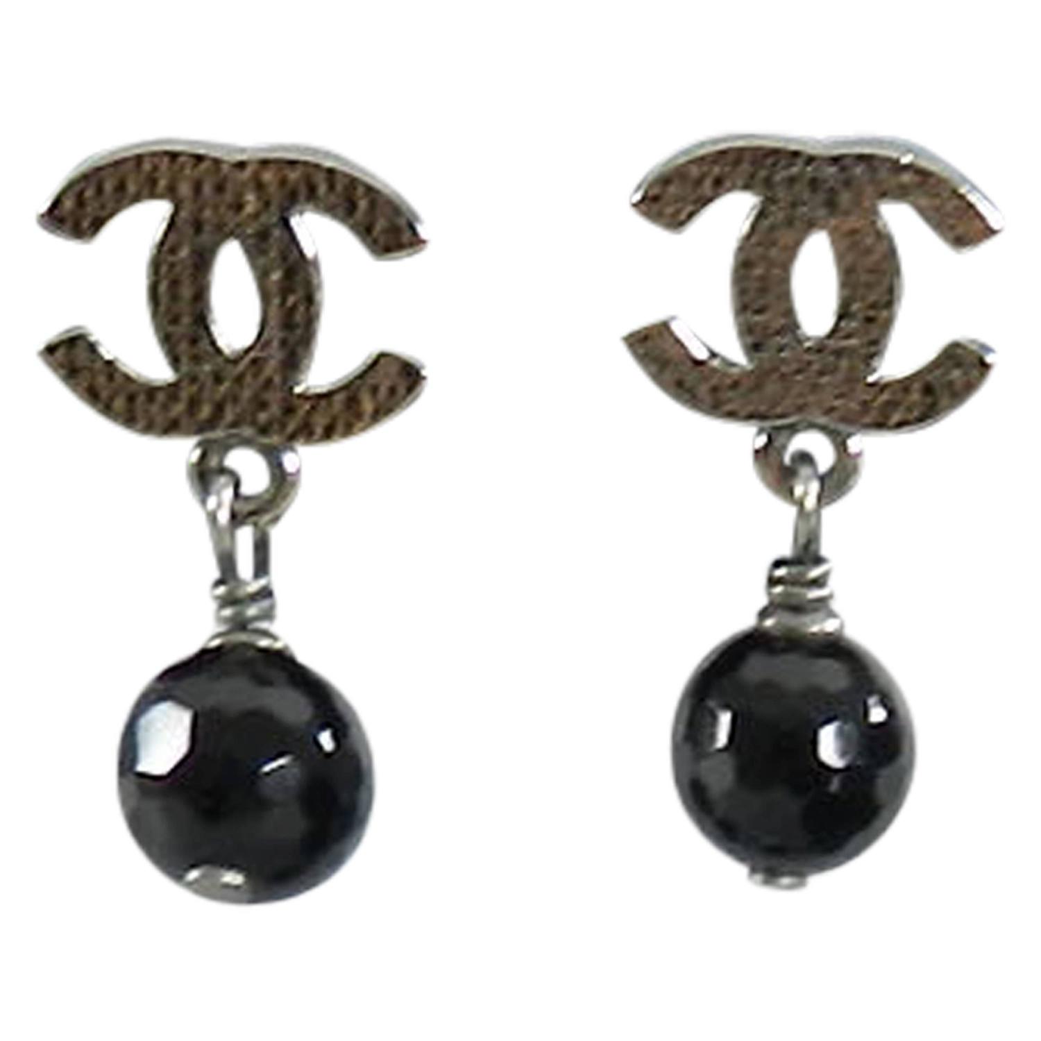 Chanel 10v Gunmetal And Black Bead Cc Earrings At 1stdibs