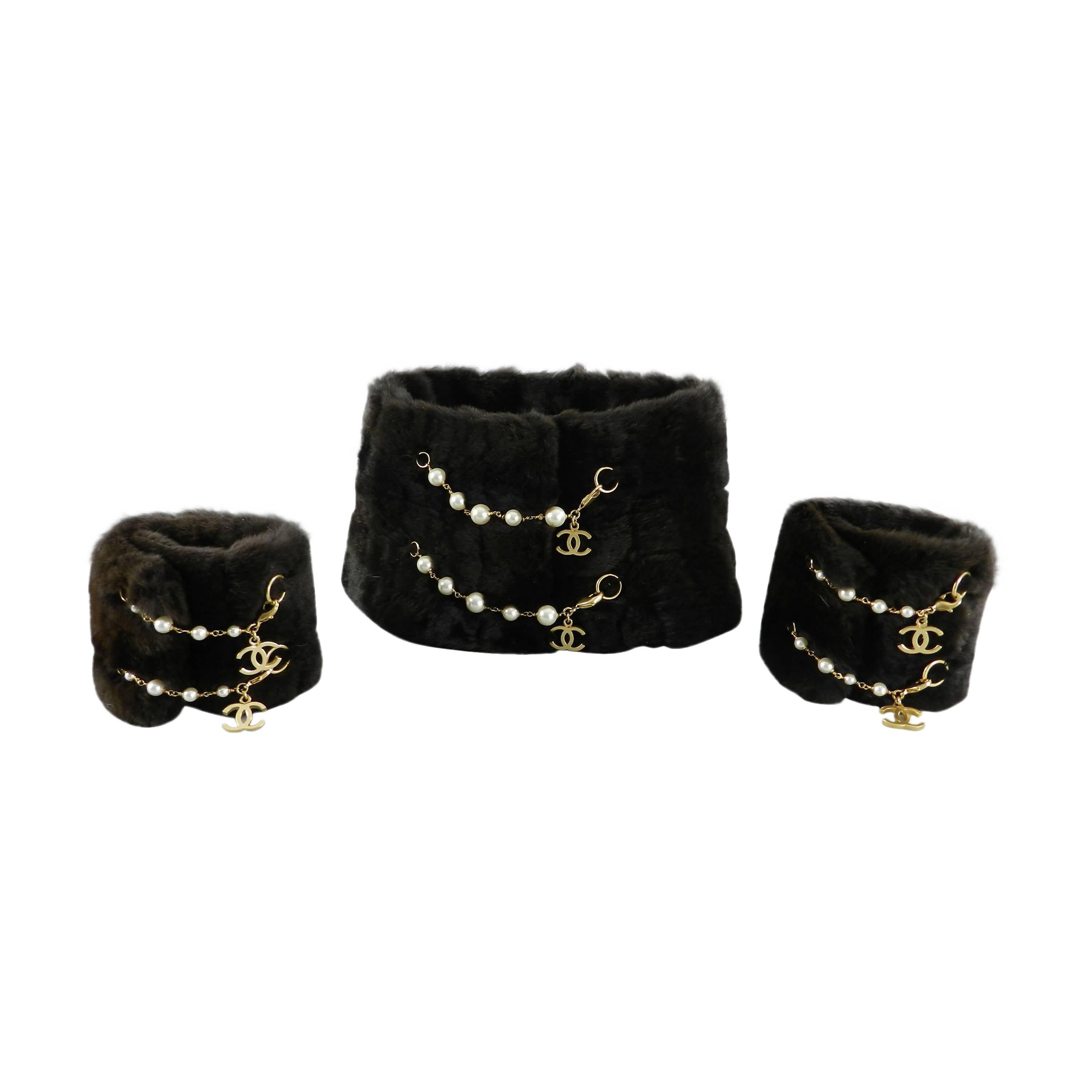 Chanel Sheared Weasel Fur Collar and Cuffs Set