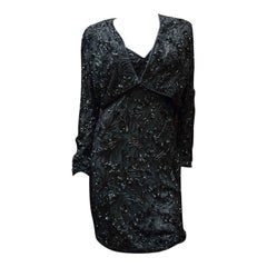 1980s Bob Mackie Black Beaded Two Piece Cocktail Dress and Bolero