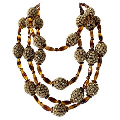 Vintage William de Lillo Faux Tortoise Diamante Statement Necklace