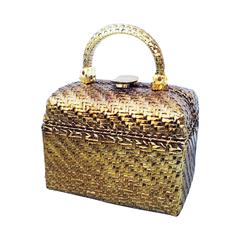 Vintage Rodo Gilt Lacquered Wicker Handbag 1970s