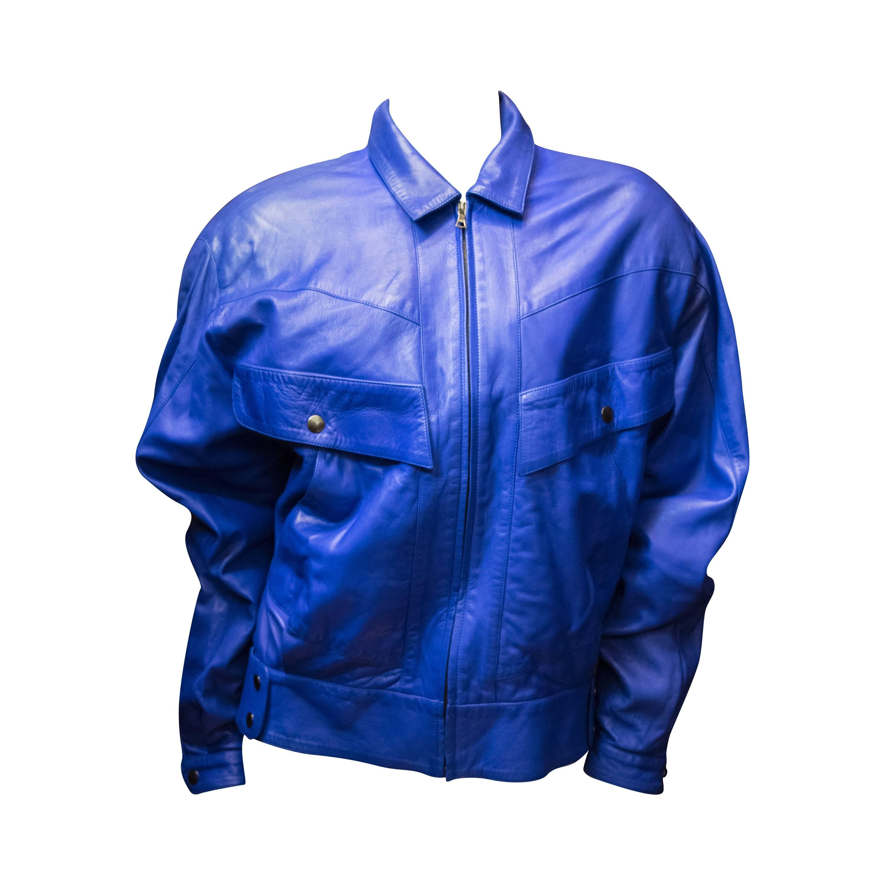 Claude Montana Blue Lambs Leather Jacket