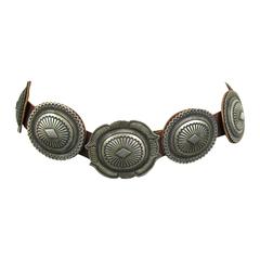 Pawn Native American Sterling Silver Leather Navajo Concho Belt 7