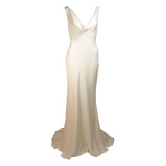 MONIQUE LHUILLIER BLISS Ivory Silk Empire Style Bias Cut Gown Size 4