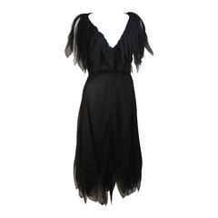 CHRISTIAN DIOR COUTURE Layered Black Silk Chiffon Cocktail Dress Size 4-6