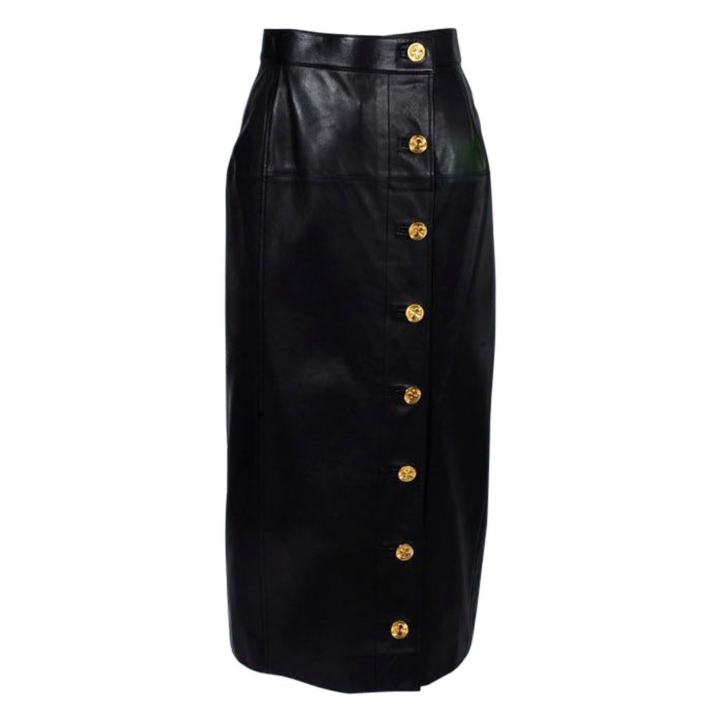 Chanel Leather Wrap Midi Skirt