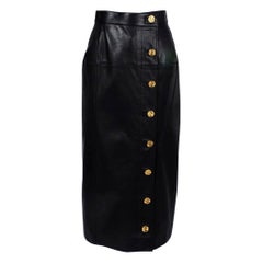 Retro Chanel Leather Wrap Midi Skirt