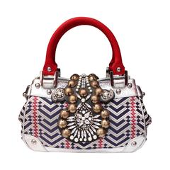 1990 Christian Lacroix Handbag with Silver Leather and Weaving Fabric