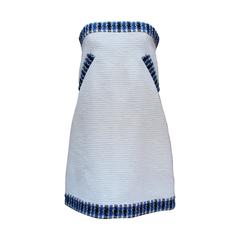 2013 Chanel Strapless Dress in White Blue and Black Cotton