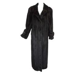 Retro Black full length mink fur coat belt back 1990s Lord & Taylor