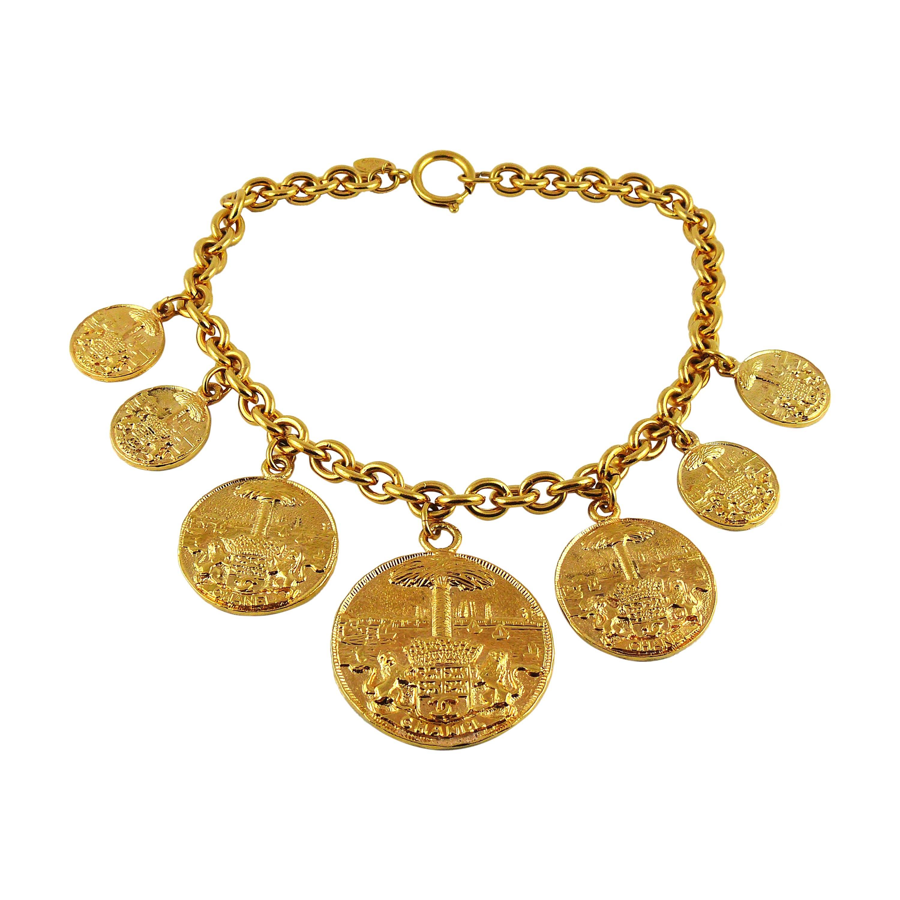 Chanel Vintage Rare Gold Toned Coat of Arms Runway Necklace