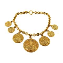 Chanel Vintage Rare Gold Toned Coat of Arms Runway Necklace 7