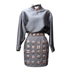 1990s Lanvin Ensemble with a Silver Top and Skirt