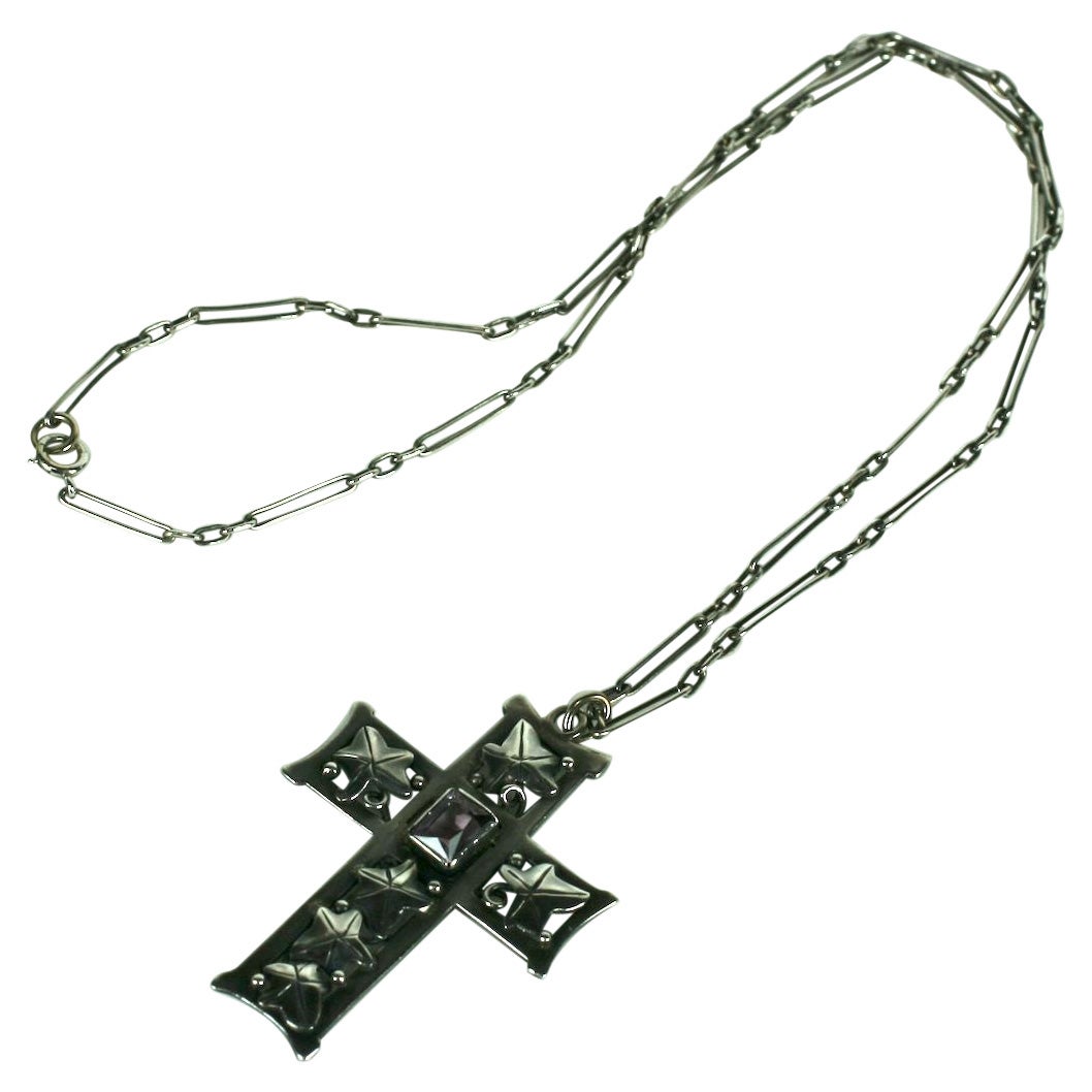 Sterling Arts and Crafts Amythest Cross, Stavre Gregor Panis For Sale