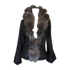 On Trend black leather jacket with silver fox fur collar 6