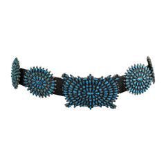 Stunning turquoise Pawn petit point Concho Sterling Silver belt VMB 4