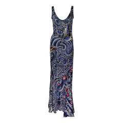 Hanae Mori Couture Silk Beaded Evening Gown with Feather Applique Caftan