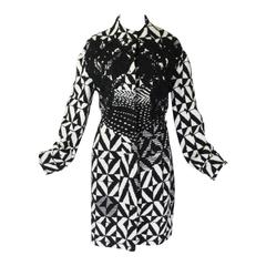 Christian Lacroix Black and White Op Art Coat with Appliqué