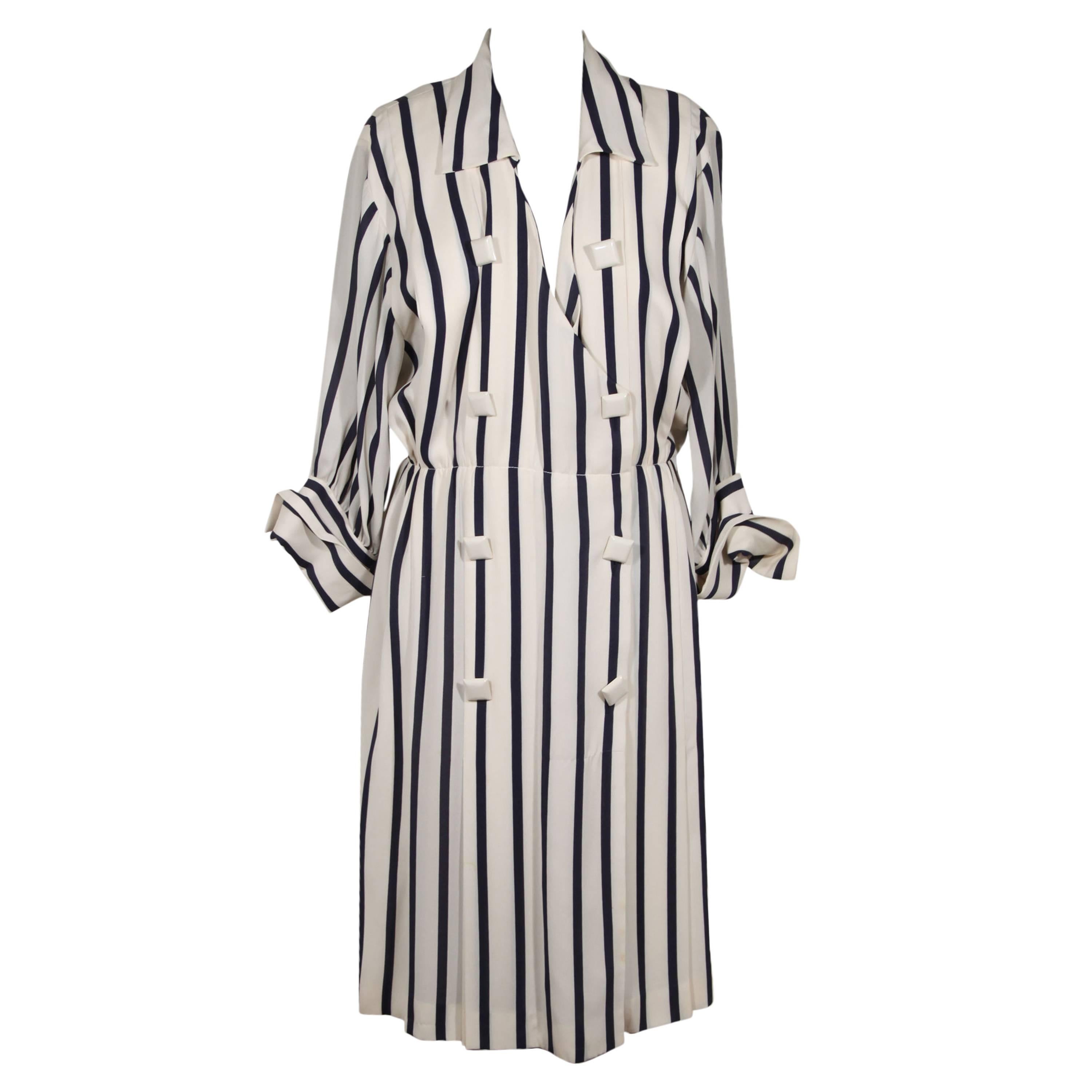 Andrea Odicini Italian Authentic Vintage White and Navy Striped Shirt Dress