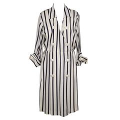 ANDREA ODICINI Italian Authentic VINTAGE White & Navy Striped SHIRT DRESS Sz 46 3
