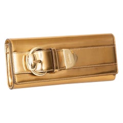 Gucci Gold Copper Color Leather Buckle Clutch Italian