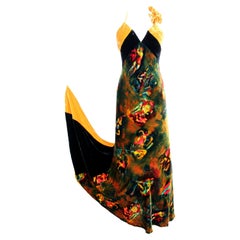 Jean Paul Gaultier Yellow Iridescent Silk Velvet Evening Dress Japan