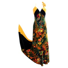 Gelbes schillerndes Abendkleid aus Seidensamt von Jean Paul Gaultier Japan