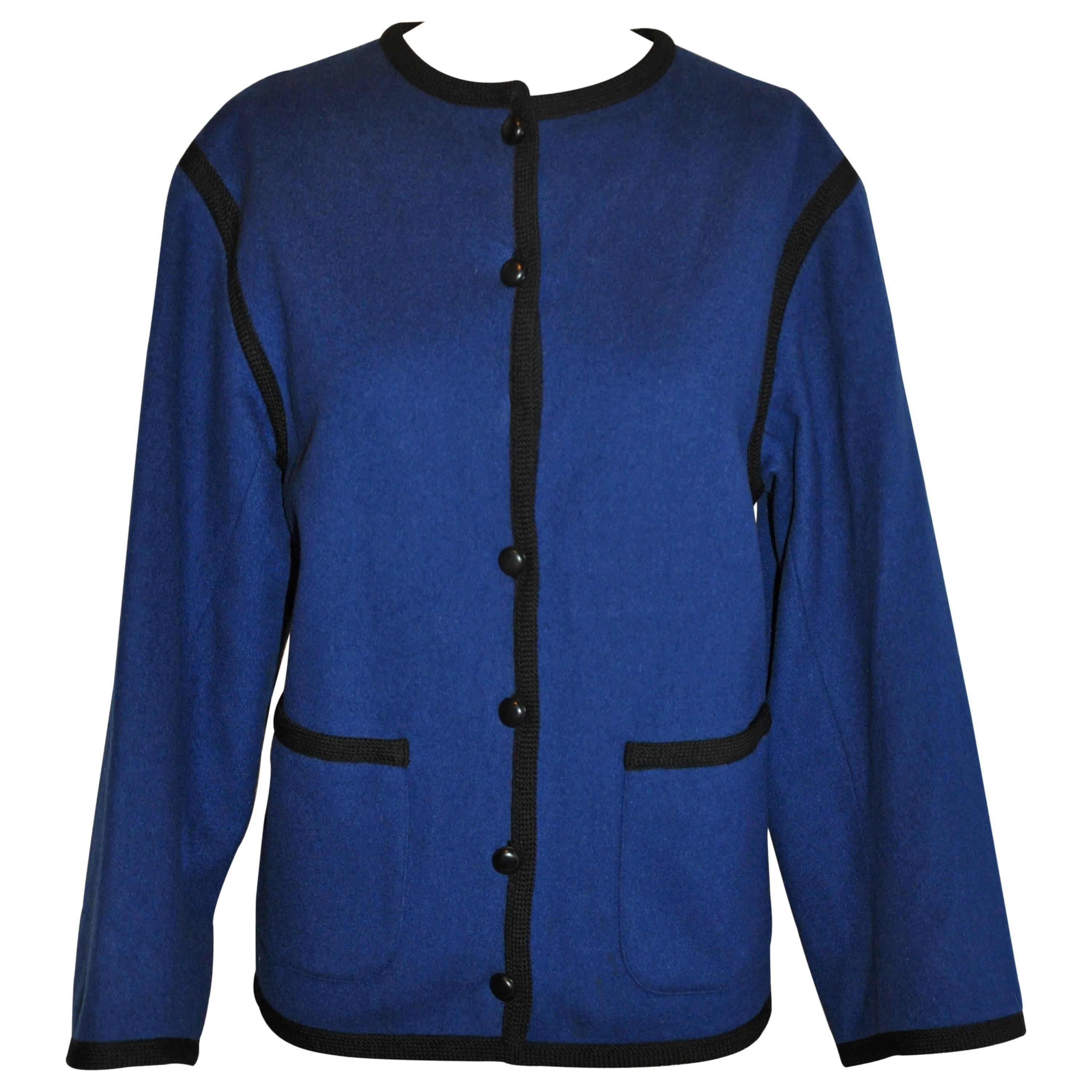 Yves Saint Laurent Iconic „Russian Collection“ gebürstete Jacke in Marineblau im Angebot