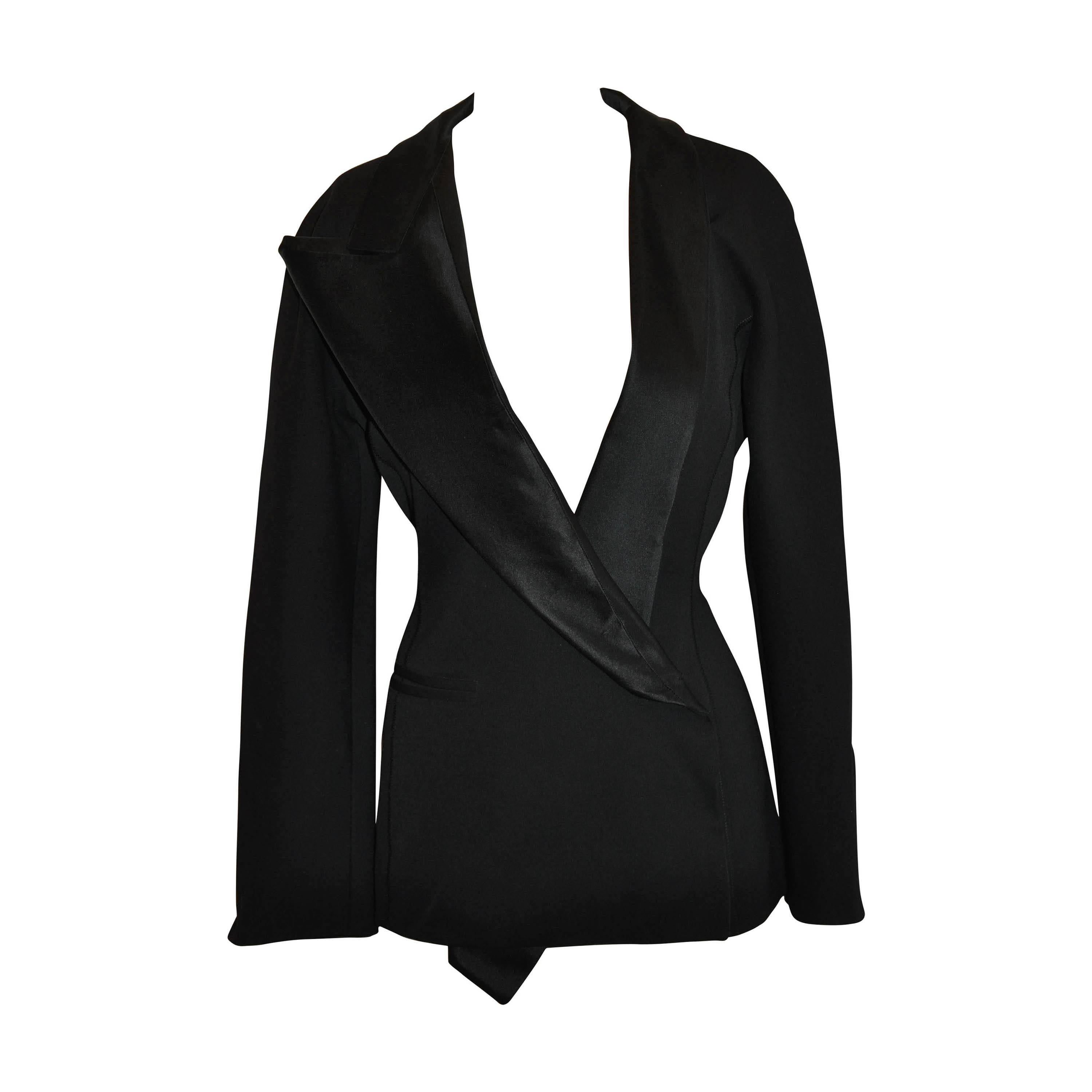 Claude Montana Signature Form-Fitting Black Accented with Silk Satin Jacket For Sale