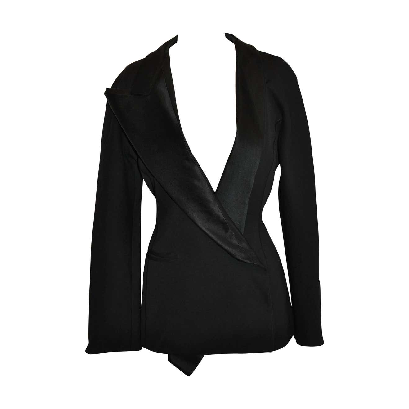 Form Fitting Jacket Claude Montana Signature Form-Fitting Black Accented with Silk Satin ...