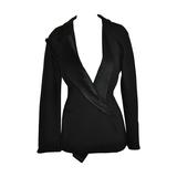 Claude Montana - Veste noire caractéristique en satin de soie rehaussée d'un revêtement de forme