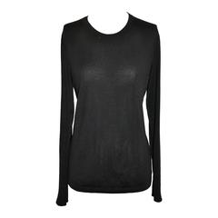 Retro Chanel Black Cashmere Crew-Neck Pullover with Quilted Breast Pocket