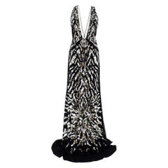 Roberto Cavalli Sequin Embellished Plunge Low Back Gown - Size US 4