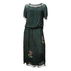 1920s Black Beaded Flapper Dress 9