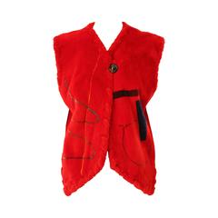Retro 1980s Zuki Red Sheared Beaver Vest 