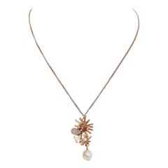 Chanel Gold Snowflake & Pearl Drop Necklace